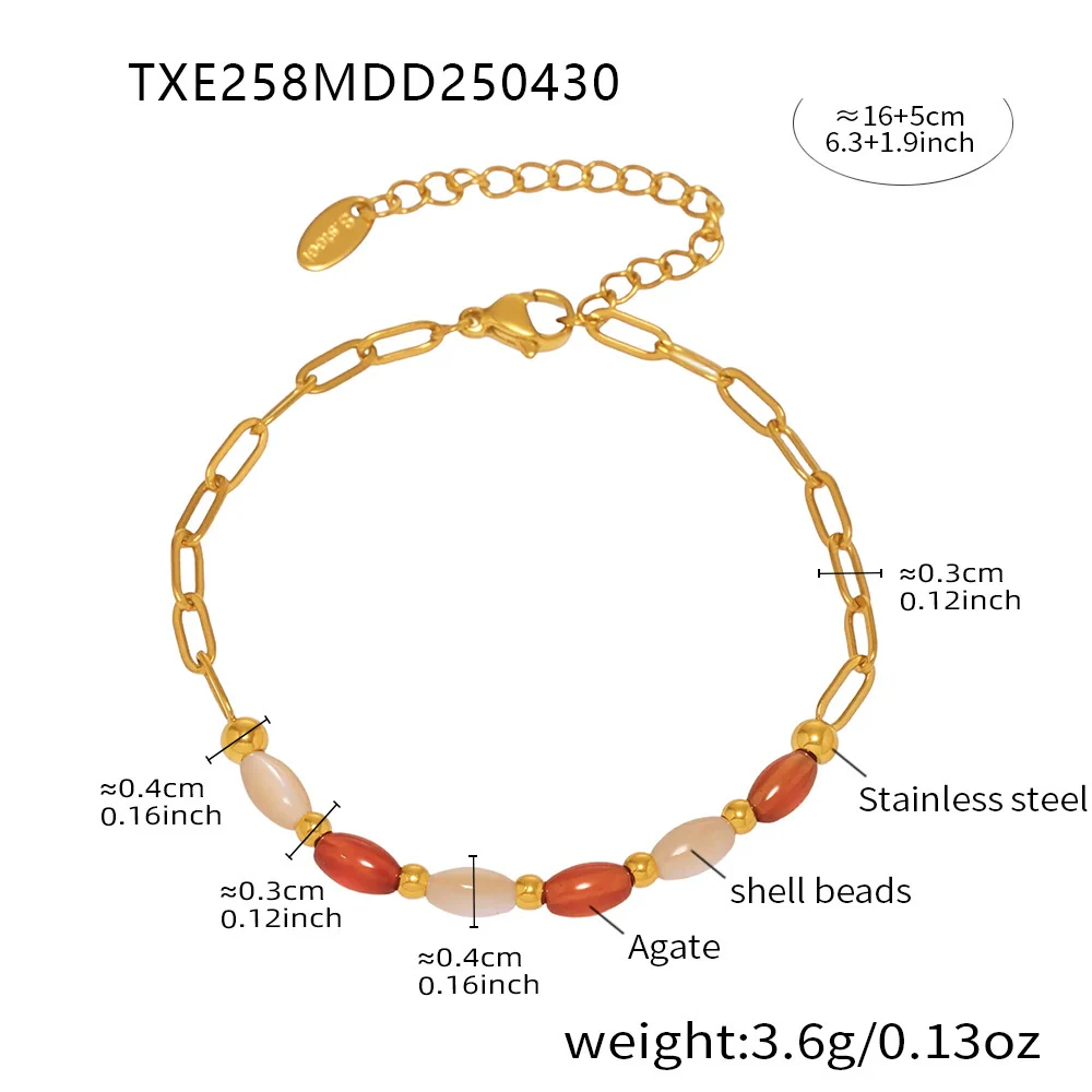 Women's Jewelry Set Ferris Wheel Retro Spliced Agate Shell Beads Titanium Steel Plated Stainless Steel Necklace Bracelet Earrings - Image 7