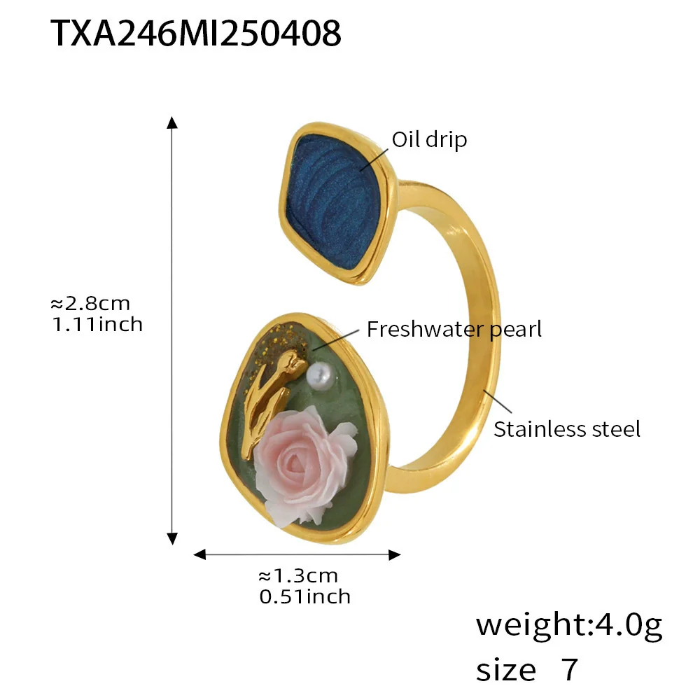 Women's Jewelry Set Ferris Wheel Rose Enamel Color Titanium Steel Electroplated Necklace And Ring - Image 15