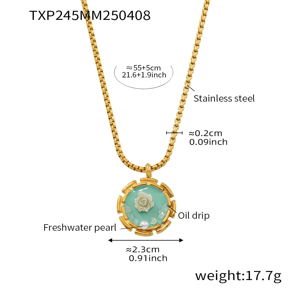 Women's Jewelry Set Ferris Wheel Rose Enamel Color Titanium Steel Electroplated Necklace And Ring - Image 6