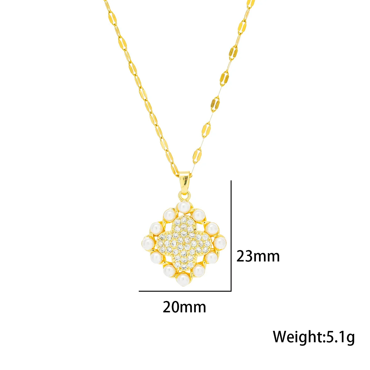 Women's Jewelry Set With Titanium Steel Fourleaf Clover Pendant Electroplated In Vacuum Furnace Geometric Style With Pearl And Diamond - Image 5