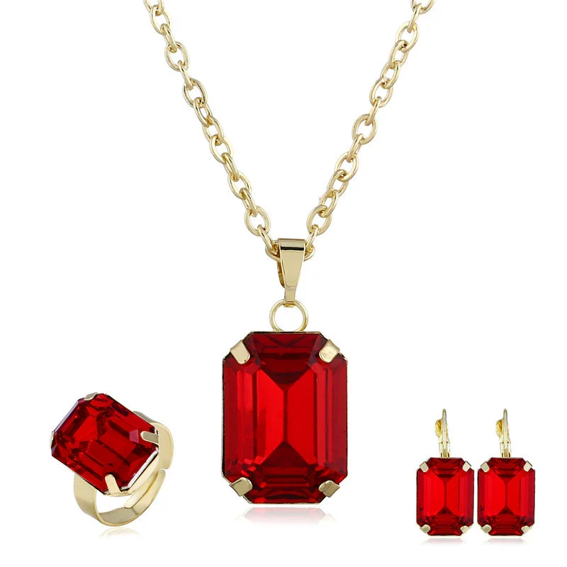 Women's Jewelry Sets Alloy Geometric Electroplating Bone Chain Mixed Gem Inlay Earrings Necklace Ring