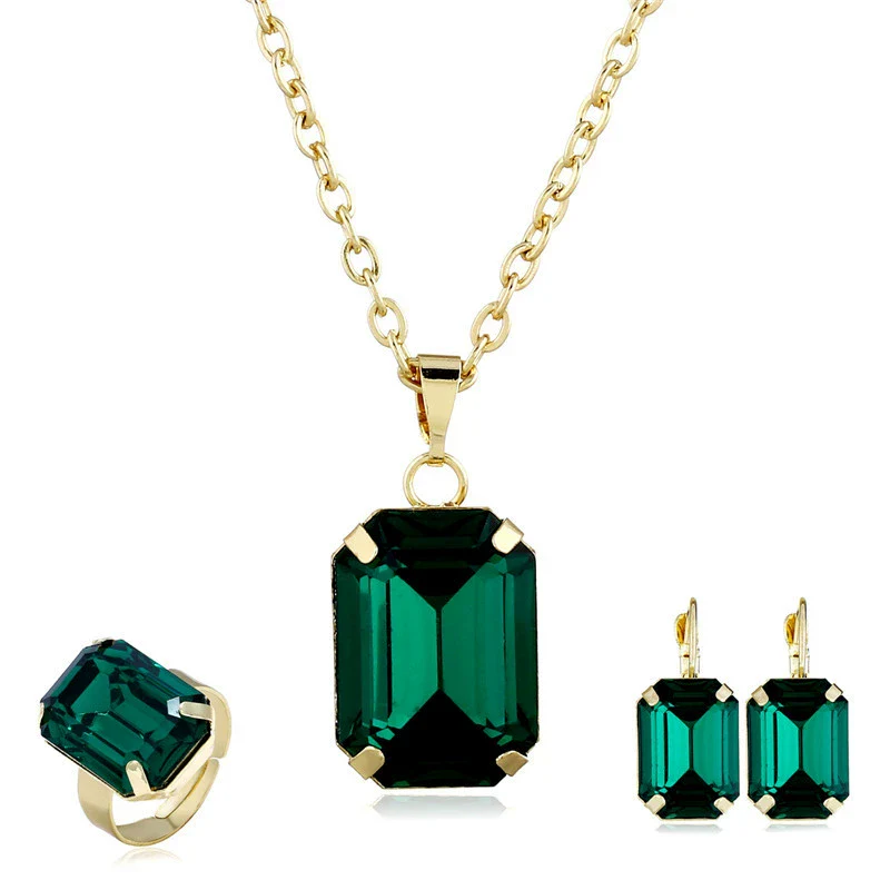 Women's Jewelry Sets Alloy Geometric Electroplating Bone Chain Mixed Gem Inlay Earrings Necklace Ring - Image 3