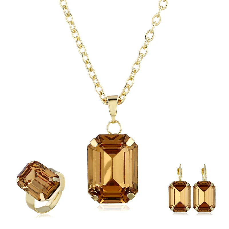Women's Jewelry Sets Alloy Geometric Electroplating Bone Chain Mixed Gem Inlay Earrings Necklace Ring - Image 5