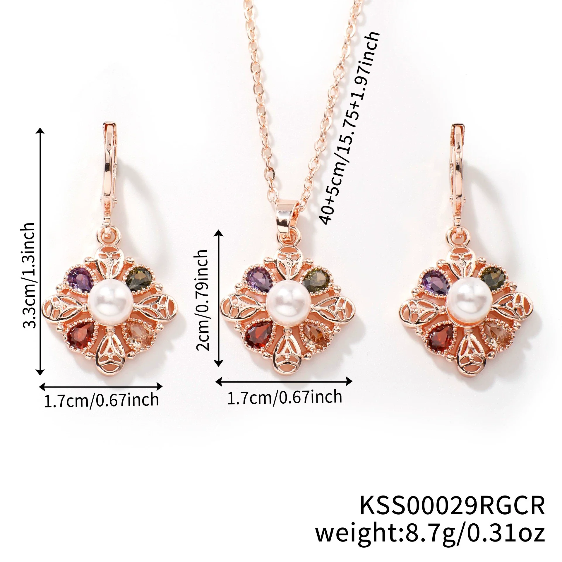 Women's Jewelry Twopiece Set With O Chain Stainless Steel Copper Zircon Glass Plants And Flowers Electroplated - Image 10