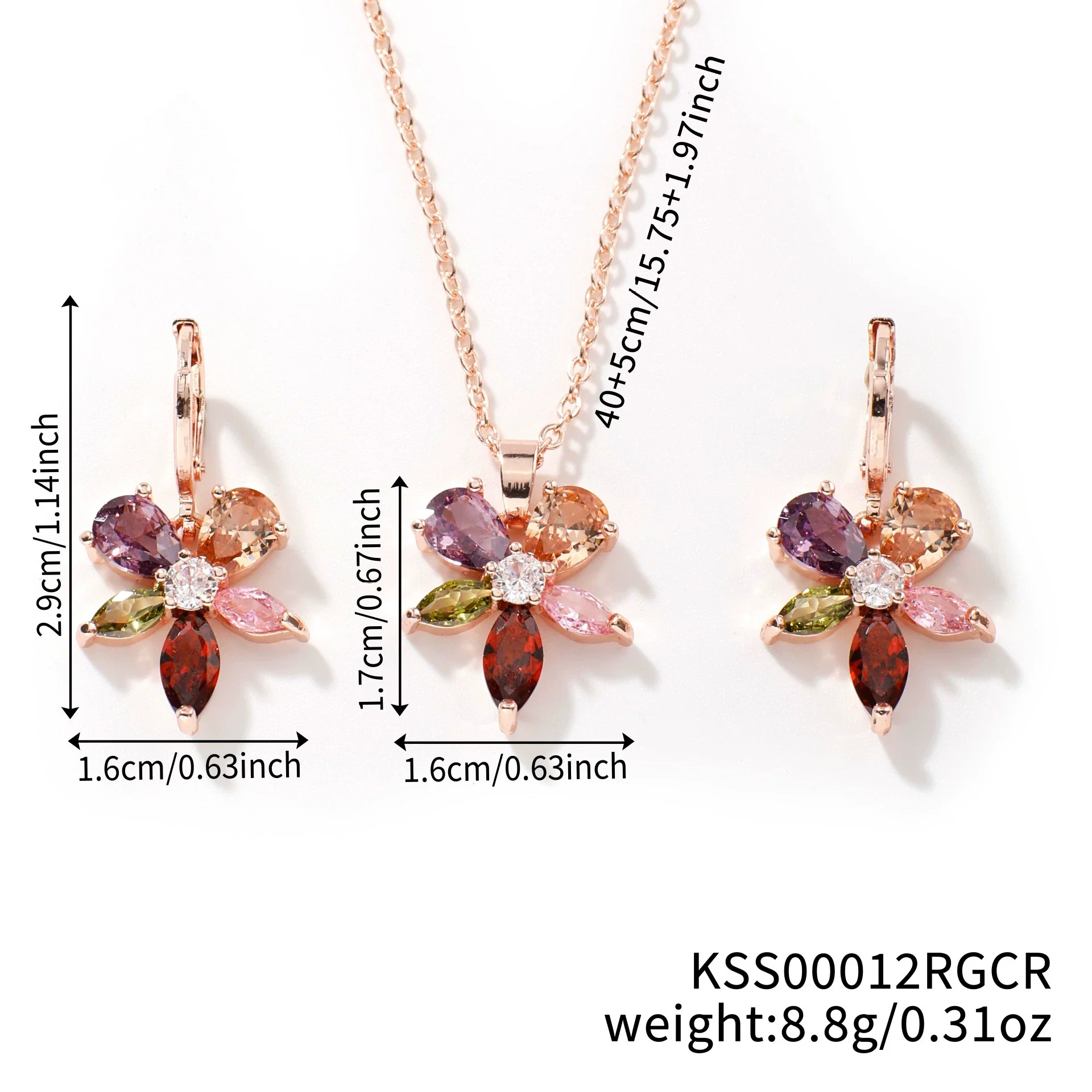 Women's Jewelry Twopiece Set With O Chain Stainless Steel Copper Zircon Glass Plants And Flowers Electroplated - Image 11
