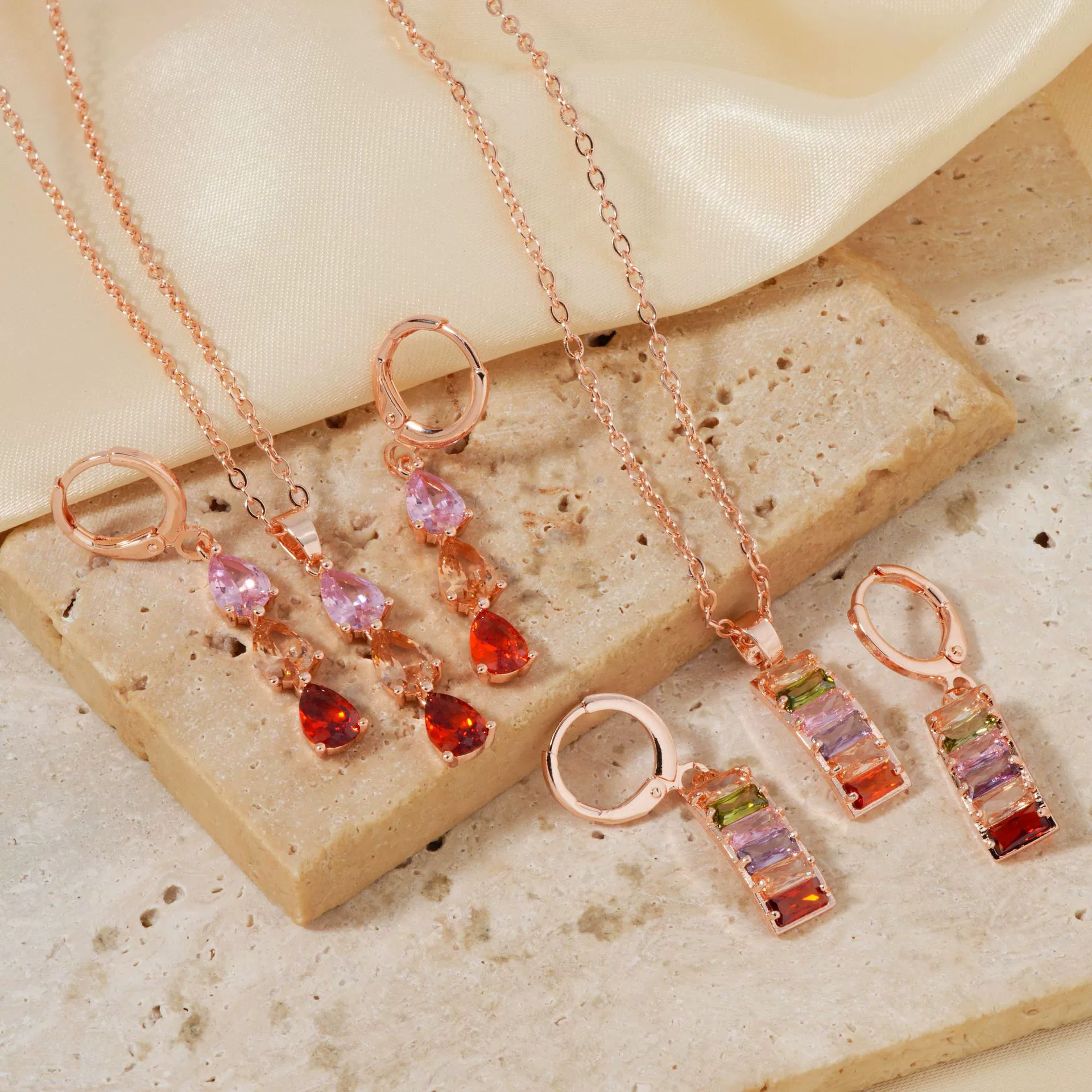 Women's Jewelry Twopiece Set With O Chain Stainless Steel Copper Zircon Glass Plants And Flowers Electroplated - Image 4
