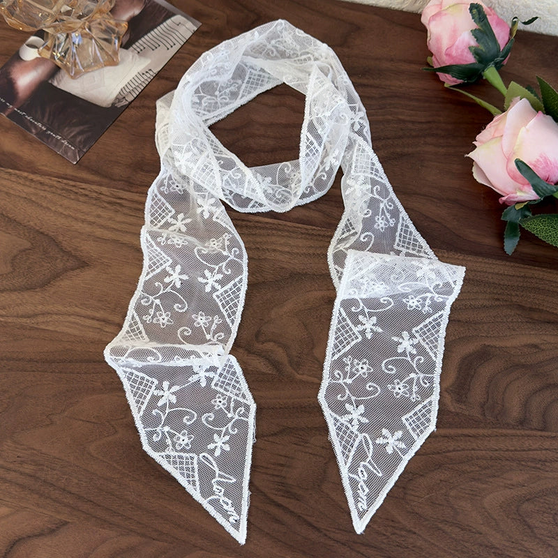 Women's Lace Silk Polyester Nylon Scarf With Plants Flowers Style - Image 5