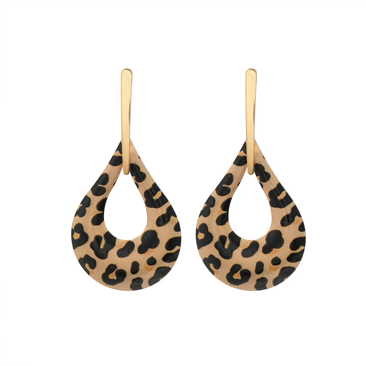 Women's Leather And Plastic Resin Drop Pendant Earrings Geometric Leopard Pattern Polishing Fashion Retro Style - Image 5