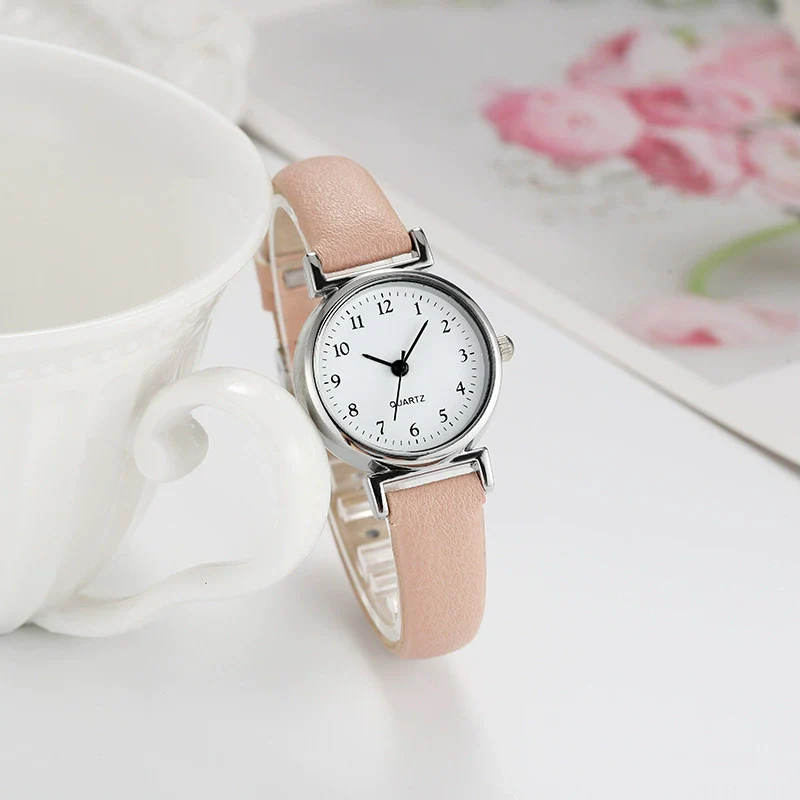 Women's Leather Watch Metal Case Pu Strap Stainless Steel Clasp Mineral Strengthened Glass Mirror Round Dial Leisure Style