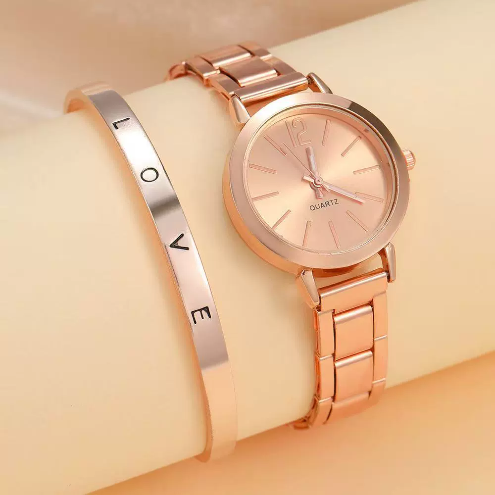 Women's Leisure Alloy Band Round Dial Quartz Watch With Rose Gold Pin Buckle - Image 6