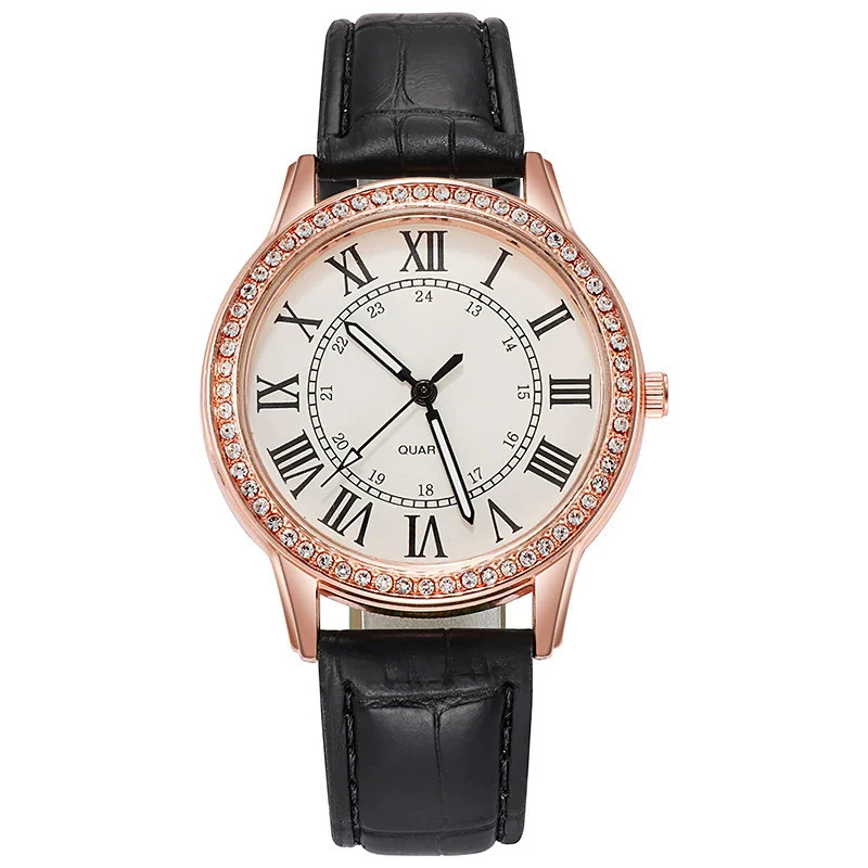 Women's Leisure Alloy Imitation Leather Belt Round Dial Quartz Watch With Diamondencrusted Luminous Design And Stainless Steel Buckle - Image 11