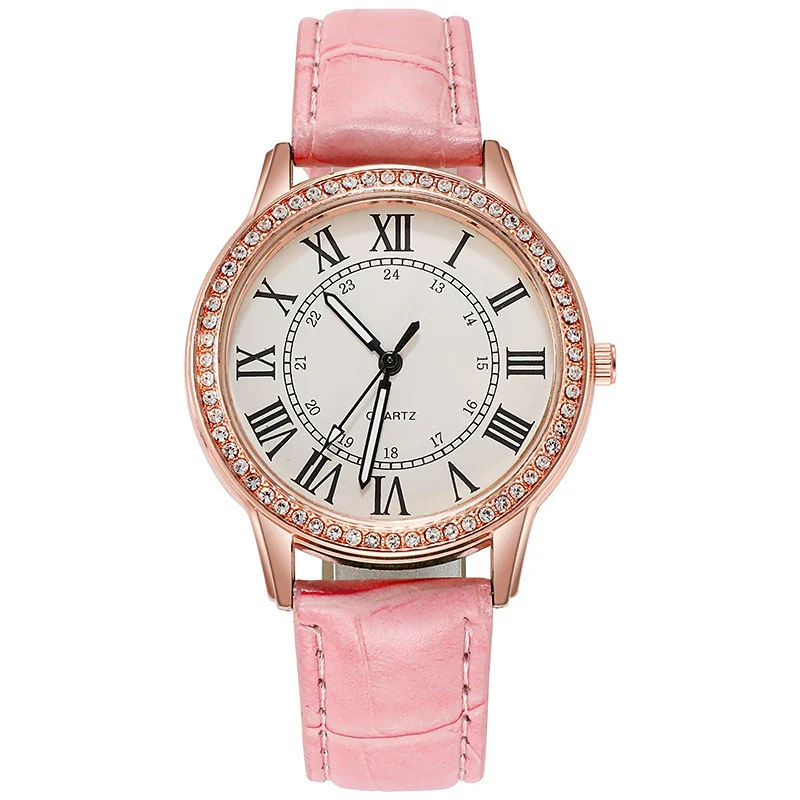 Women's Leisure Alloy Imitation Leather Belt Round Dial Quartz Watch With Diamondencrusted Luminous Design And Stainless Steel Buckle - Image 12