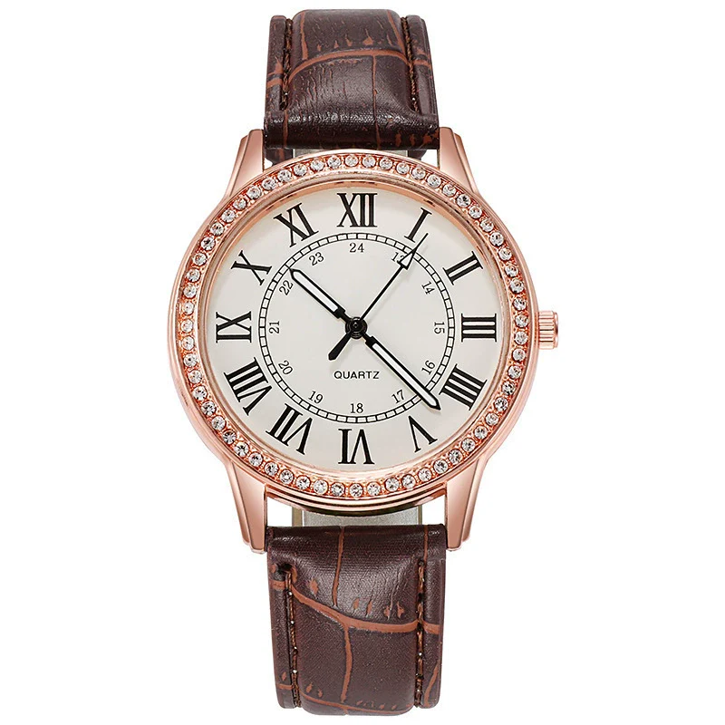 Women's Leisure Alloy Imitation Leather Belt Round Dial Quartz Watch With Diamondencrusted Luminous Design And Stainless Steel Buckle - Image 13