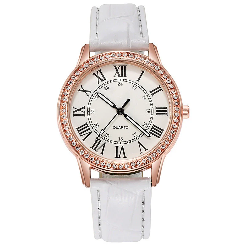 Women's Leisure Alloy Imitation Leather Belt Round Dial Quartz Watch With Diamondencrusted Luminous Design And Stainless Steel Buckle - Image 6