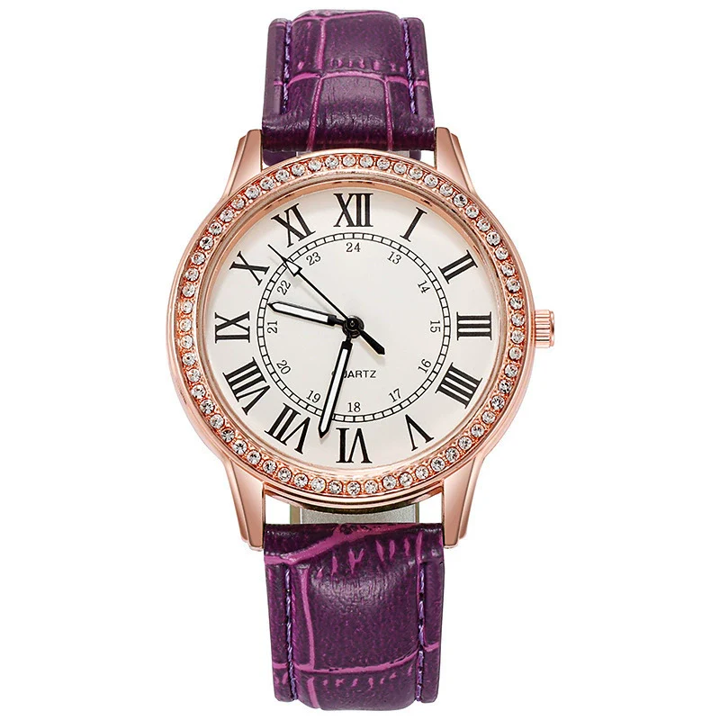 Women's Leisure Alloy Imitation Leather Belt Round Dial Quartz Watch With Diamondencrusted Luminous Design And Stainless Steel Buckle - Image 8