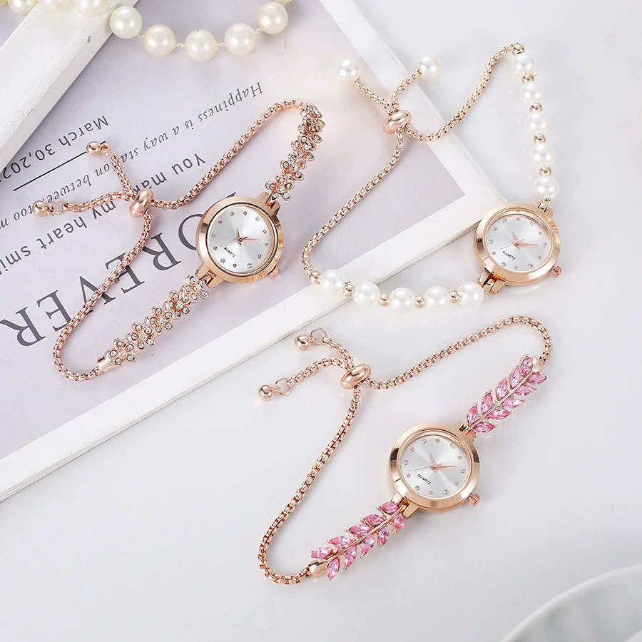 Women's Leisure Alloy Round Quartz Watch With Colored Diamond Thin Strap - Image 2