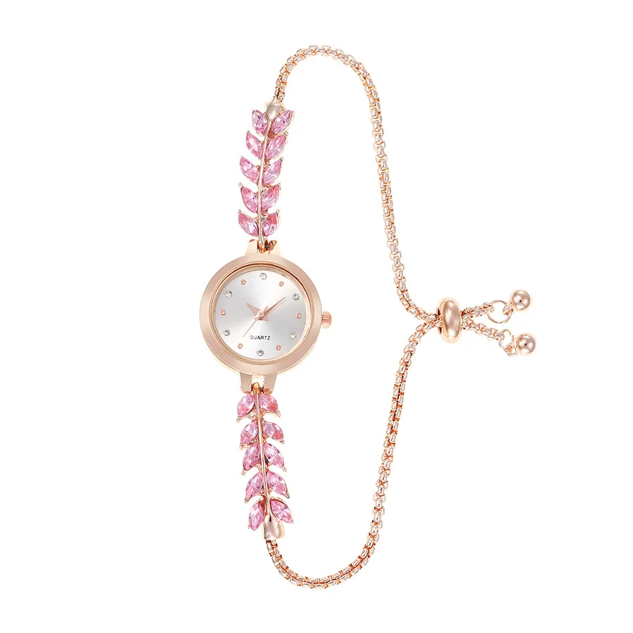 Women's Leisure Alloy Round Quartz Watch With Colored Diamond Thin Strap - Image 5