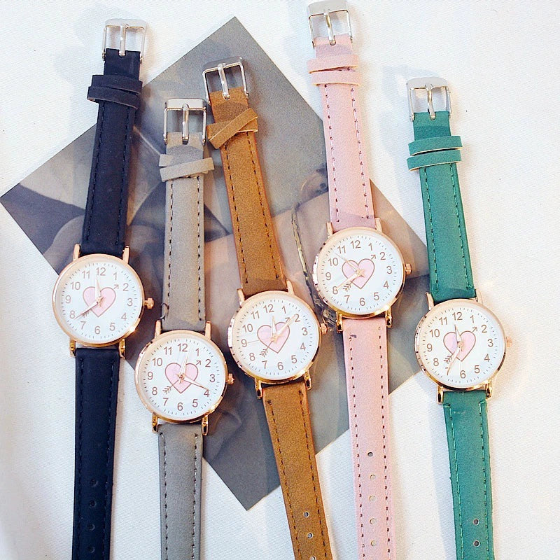 Women's Leisure Cute Heart Shaped Alloy Case Imitation Leather Strap Titanium Buckle Watch - Image 3