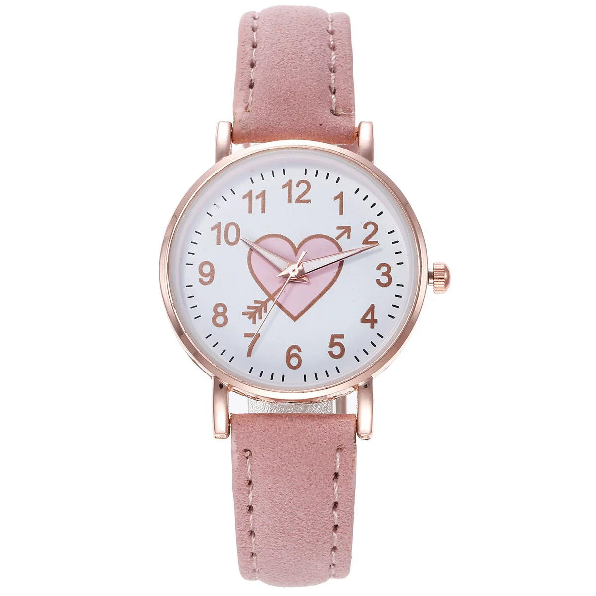 Women's Leisure Cute Heart Shaped Alloy Case Imitation Leather Strap Titanium Buckle Watch - Image 5