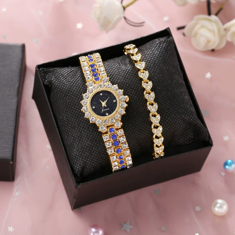 Women's Leisure Diamond Bracelet Watch Twopiece Set Alloy Case Imitation Leather Strap Titanium Metal Clasp Round Dial - Image 15