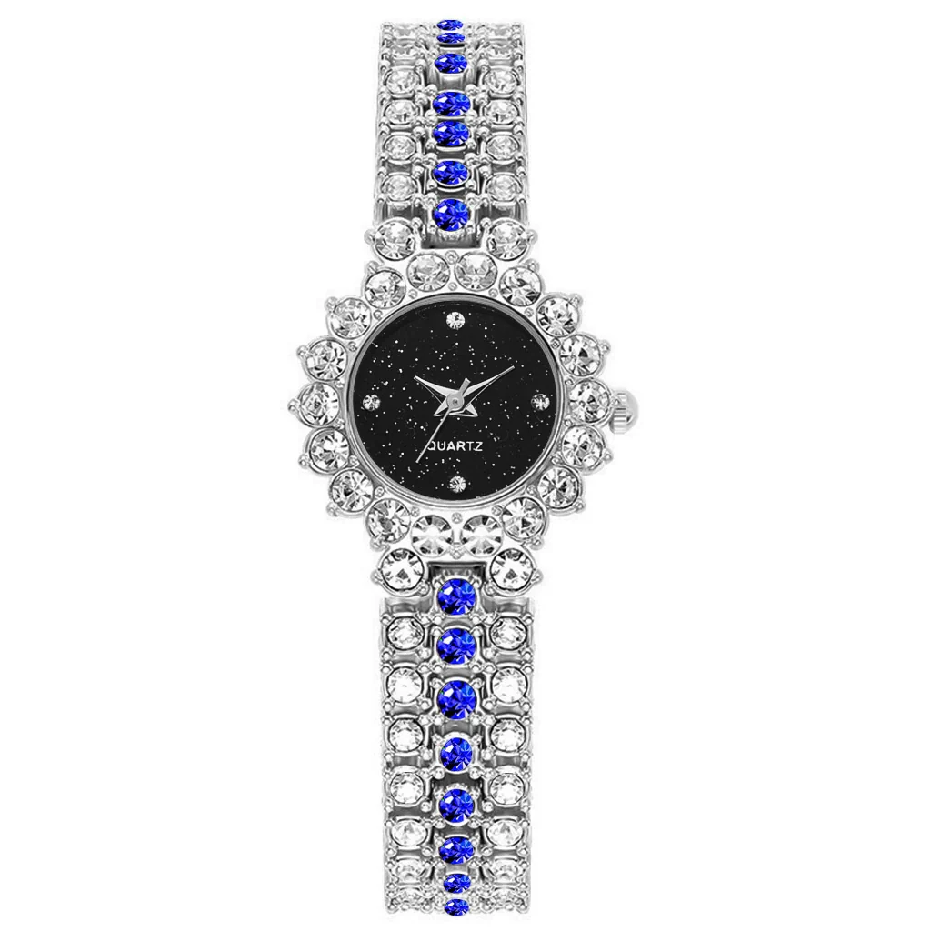 Women's Leisure Diamond Bracelet Watch Twopiece Set Alloy Case Imitation Leather Strap Titanium Metal Clasp Round Dial - Image 5