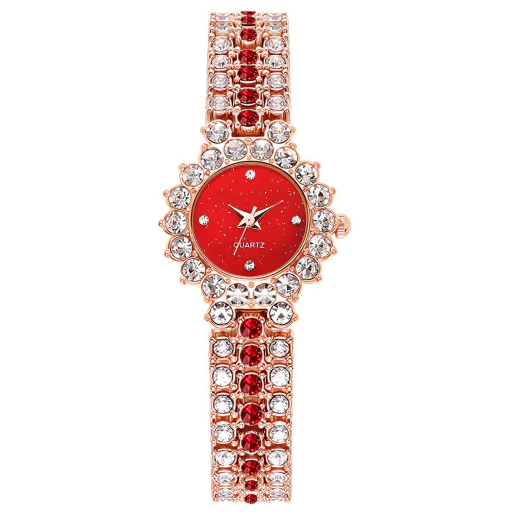Women's Leisure Diamond Bracelet Watch Twopiece Set Alloy Case Imitation Leather Strap Titanium Metal Clasp Round Dial - Image 6