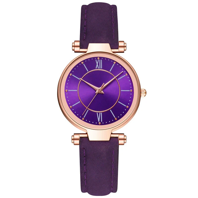 Women's Leisure Fashion Watch With Roman Sun Wheel Dial Mineral Strengthened Glass Mirror Genuine Leather Strap Rose Gold Clasp And Round Shape - Image 8