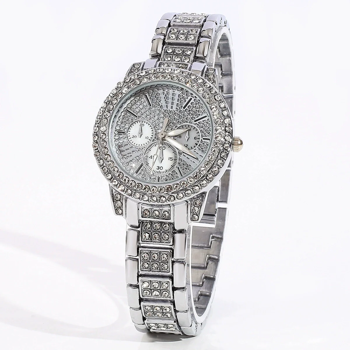Women's Leisure Style Round Dial Alloy And Stainless Steel Watch With Full Diamond Highface Value - Image 3