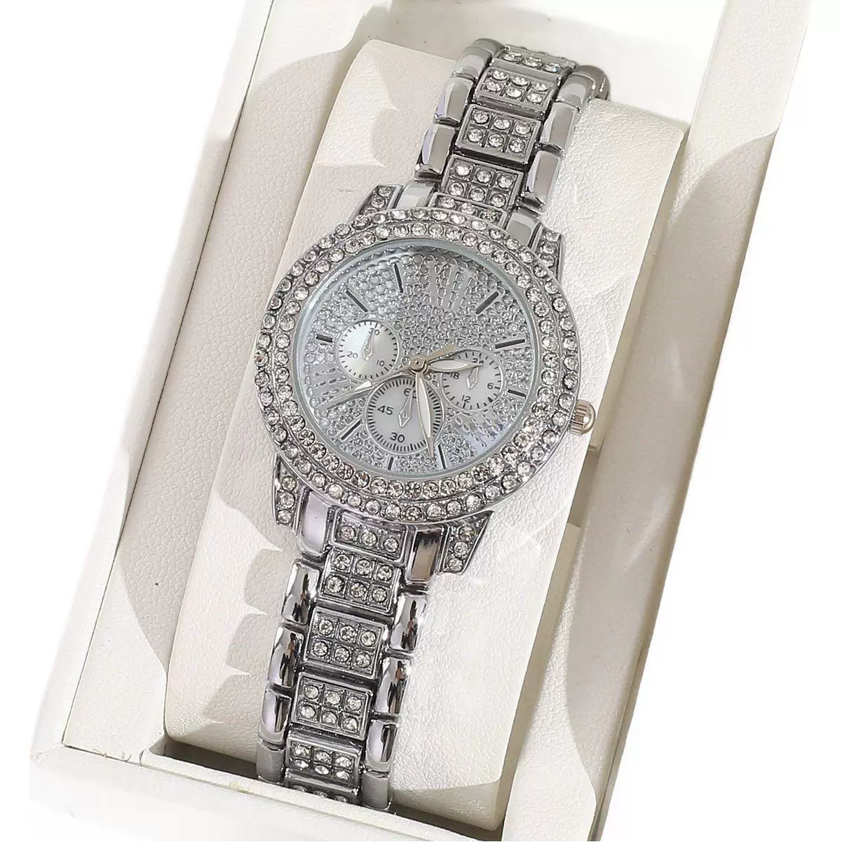 Women's Leisure Style Round Dial Alloy And Stainless Steel Watch With Full Diamond Highface Value - Image 5