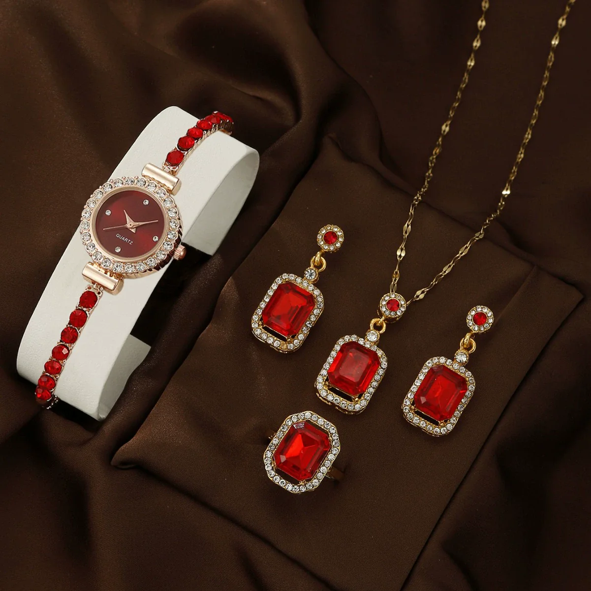 Women's Leisure Style Round Diamondencrusted Quartz Bracelet Watch And Jewelry Set With Alloy And Stainless Steel Materials - Image 2