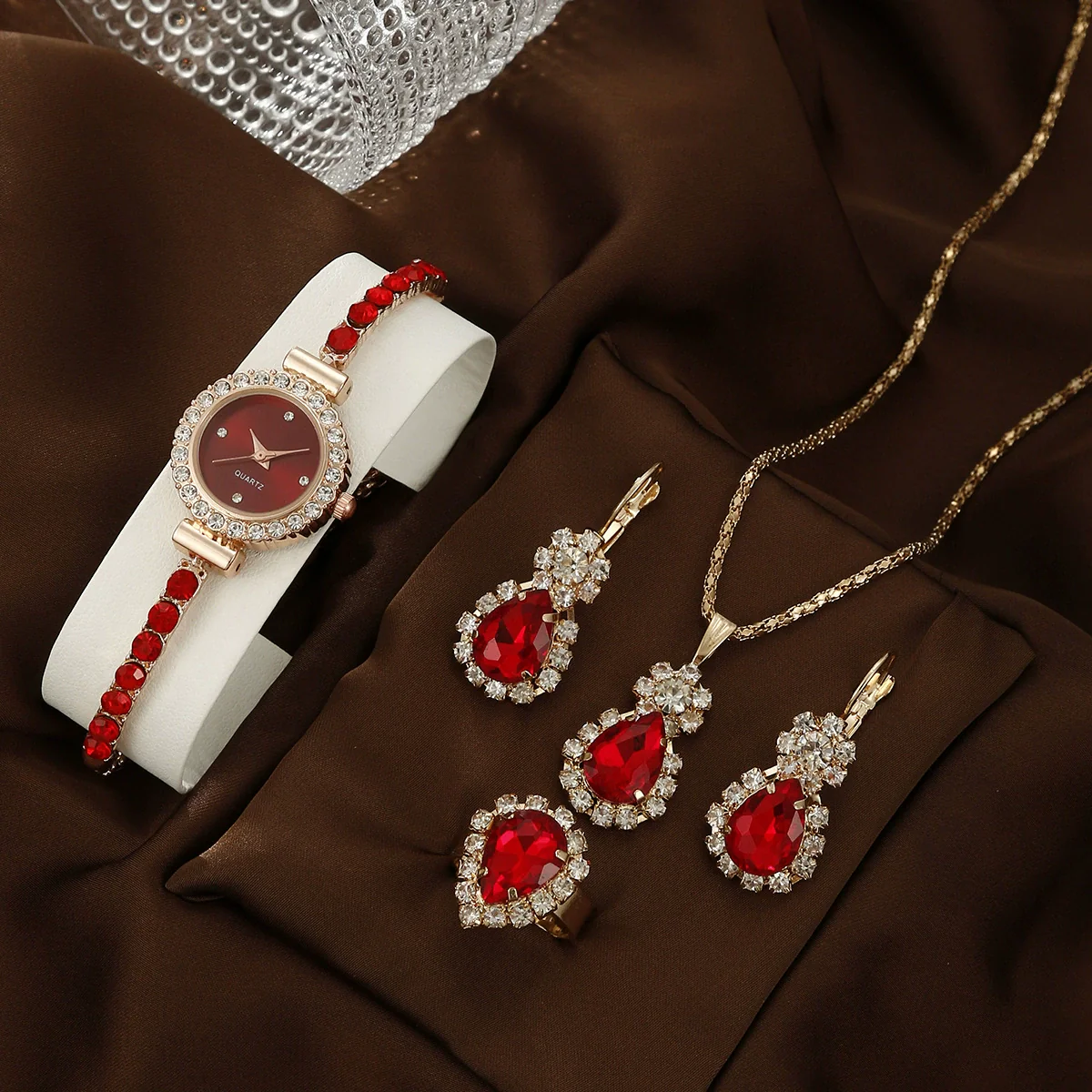 Women's Leisure Style Round Diamondencrusted Quartz Bracelet Watch And Jewelry Set With Alloy And Stainless Steel Materials - Image 21