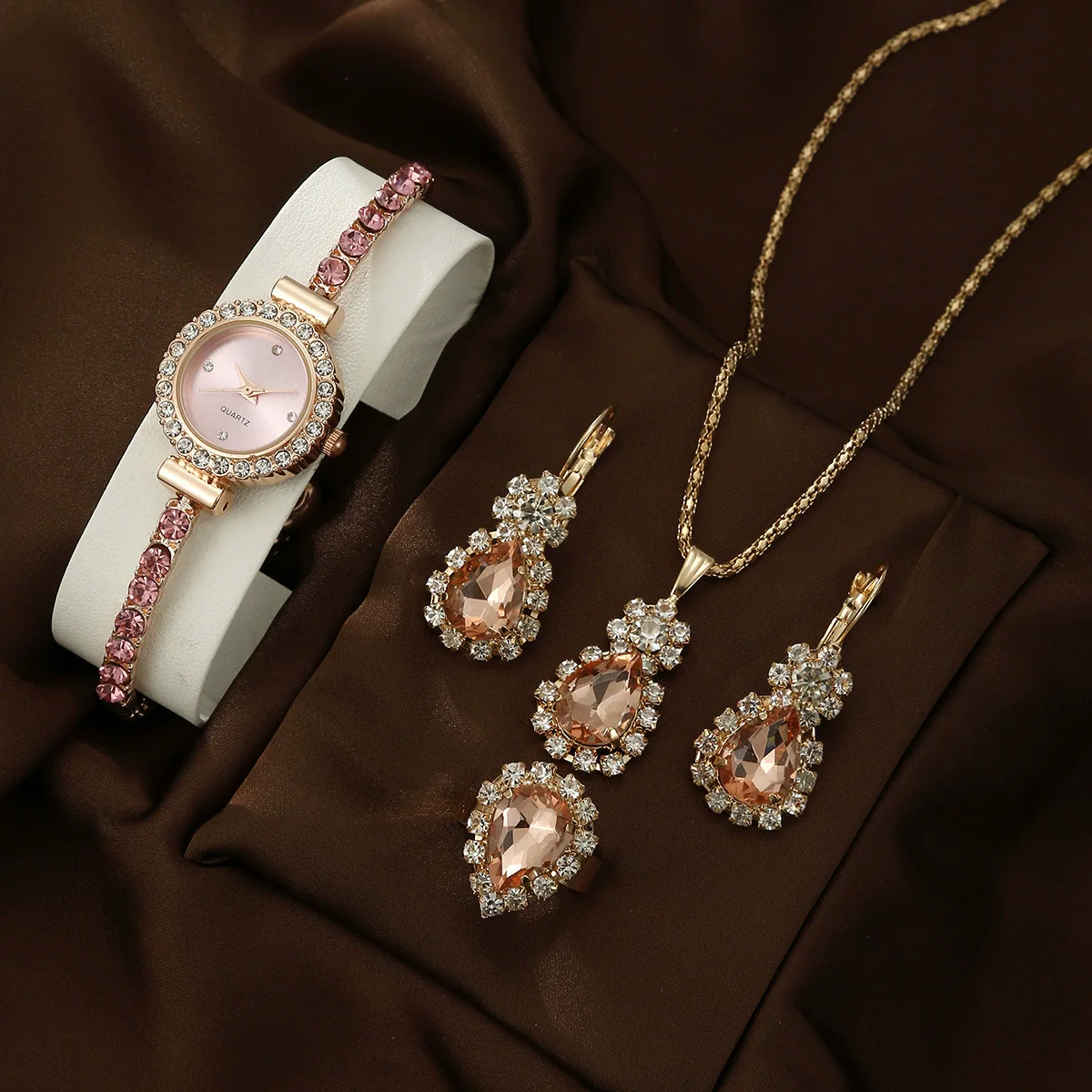 Women's Leisure Style Round Diamondencrusted Quartz Bracelet Watch And Jewelry Set With Alloy And Stainless Steel Materials - Image 24