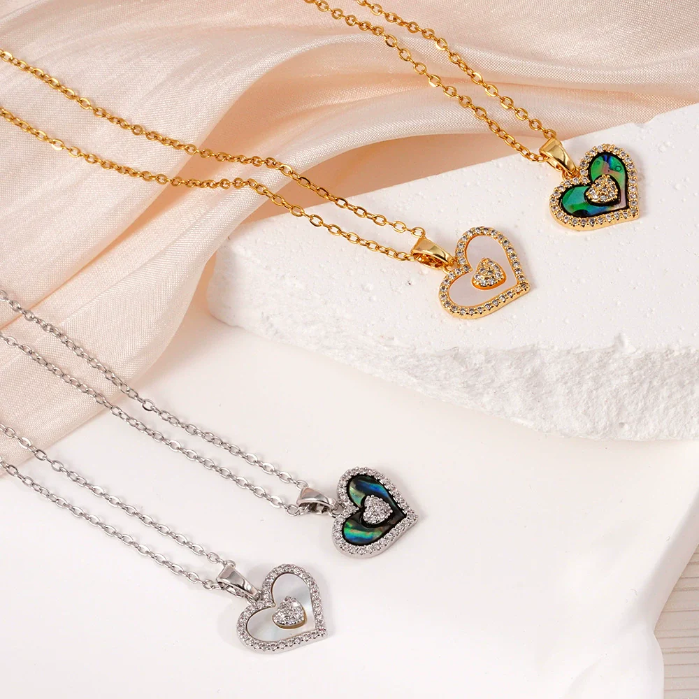 Women's Light Luxury Geometric And Heart Shape Pendant Necklace Copper Stainless Steel Electroplating Jewelry - Image 2
