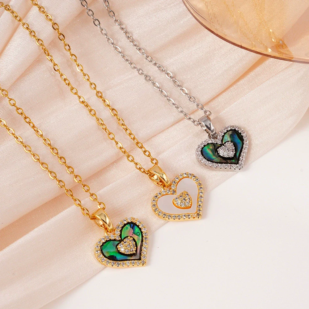 Women's Light Luxury Geometric And Heart Shape Pendant Necklace Copper Stainless Steel Electroplating Jewelry - Image 4