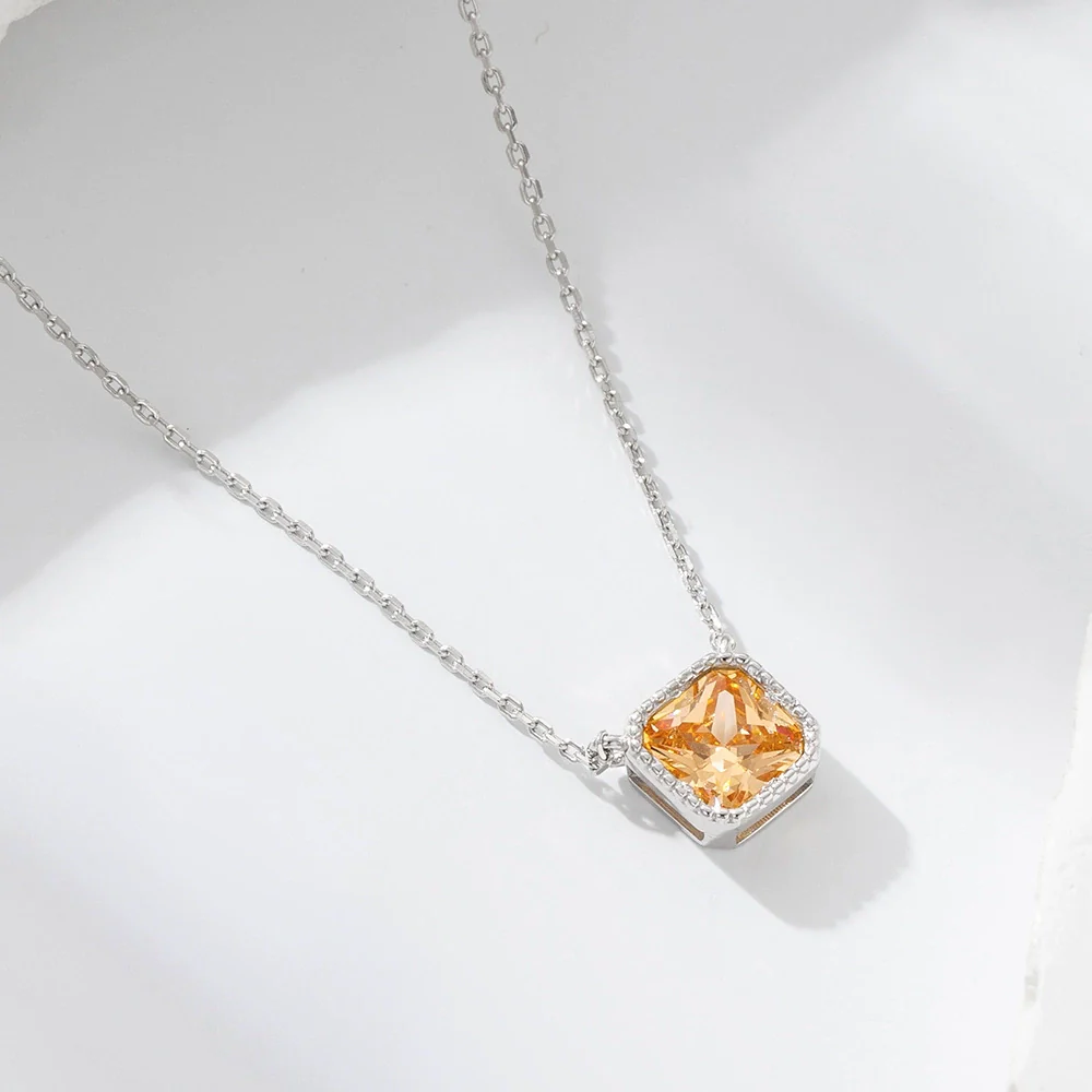 Women's Light Luxury Geometric Diamond 925 Sterling Silver Cube Sugar Pendant Necklace With Cross Chain - Image 2