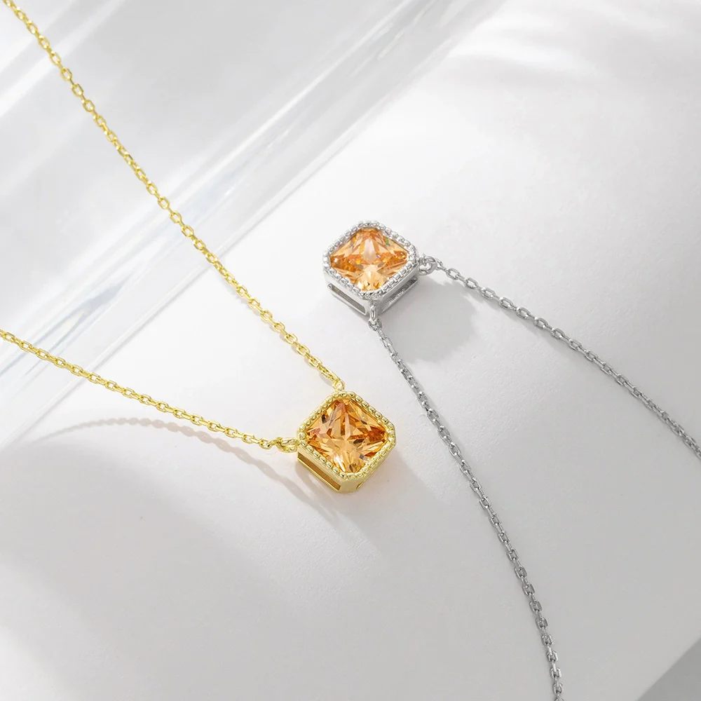 Women's Light Luxury Geometric Diamond 925 Sterling Silver Cube Sugar Pendant Necklace With Cross Chain - Image 3