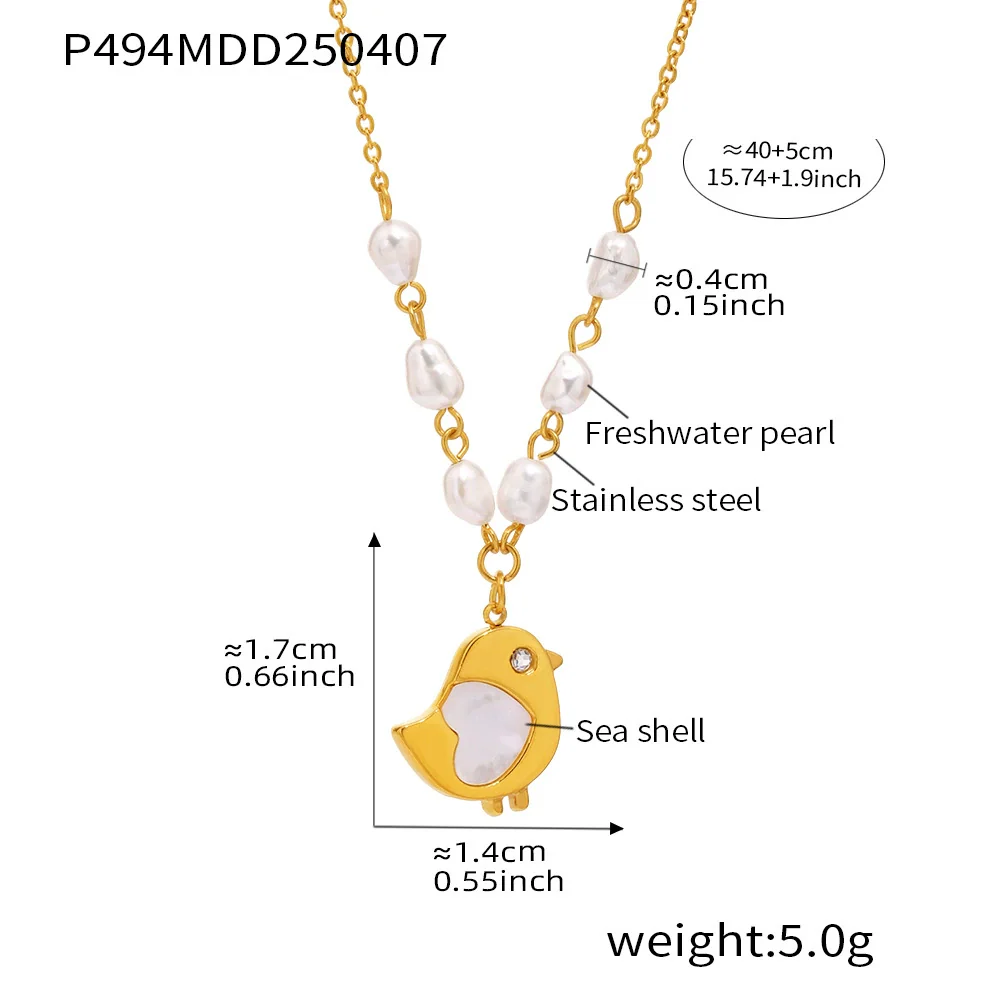 Women's Light Luxury Geometric Stainless Steel Shell Freshwater Cultured Pearl Necklace With Titanium Steel Pendant And Electroplating - Image 6