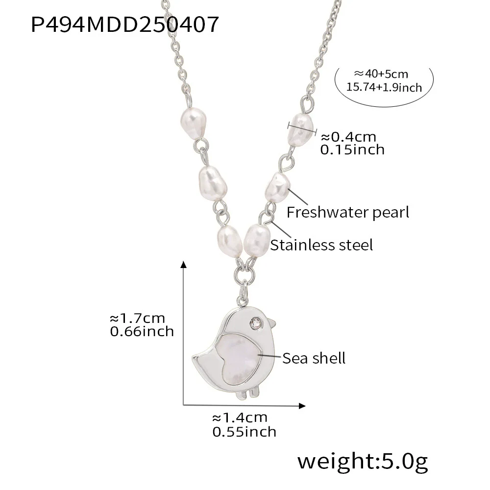 Women's Light Luxury Geometric Stainless Steel Shell Freshwater Cultured Pearl Necklace With Titanium Steel Pendant And Electroplating - Image 7