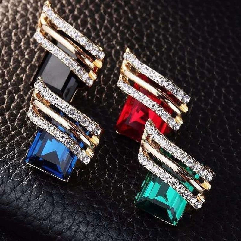 Women's Light Luxury Geometric Zinc Alloy Crystal Earrings With Wings And Quadrilateral Design