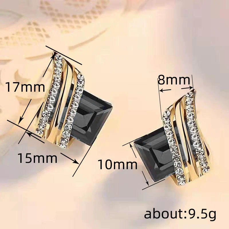 Women's Light Luxury Geometric Zinc Alloy Crystal Earrings With Wings And Quadrilateral Design - Image 4