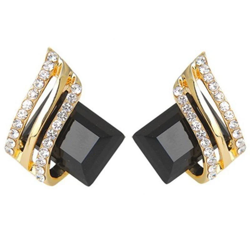 Women's Light Luxury Geometric Zinc Alloy Crystal Earrings With Wings And Quadrilateral Design - Image 5