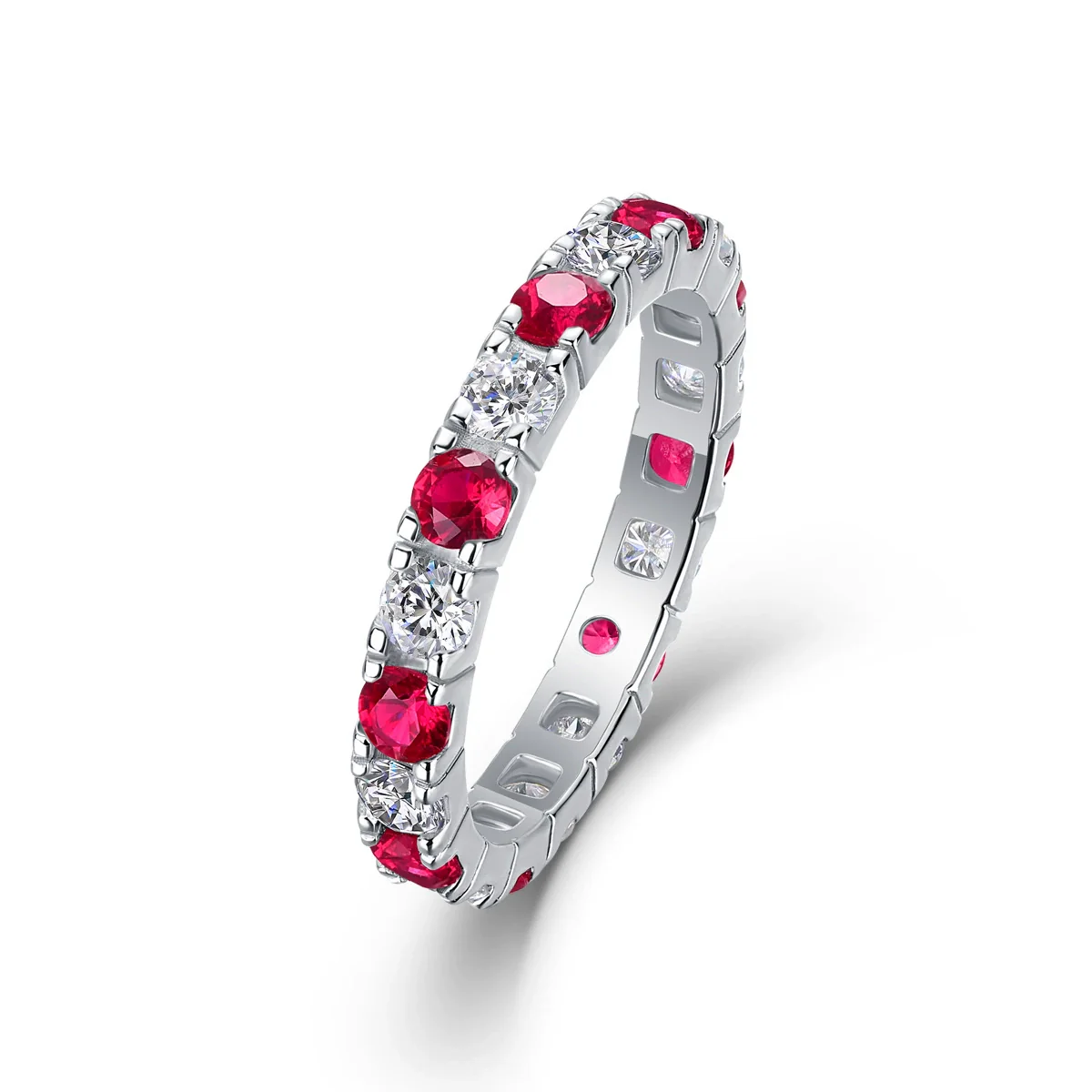 Women's Light Luxury Highend 925 Silver Ring Geometric Pattern Inlay With Sapphire And Moissanite - Image 6