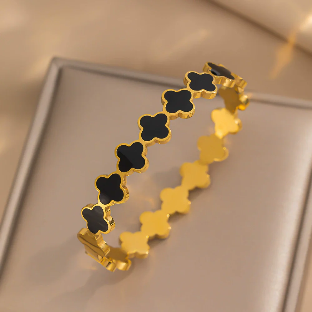 Women's Light Luxury Oildropping Fourleaf Clover Titanium Steel Bracelet With Vacuum Furnace Electroplating Nonfading Antiallergic - Image 2