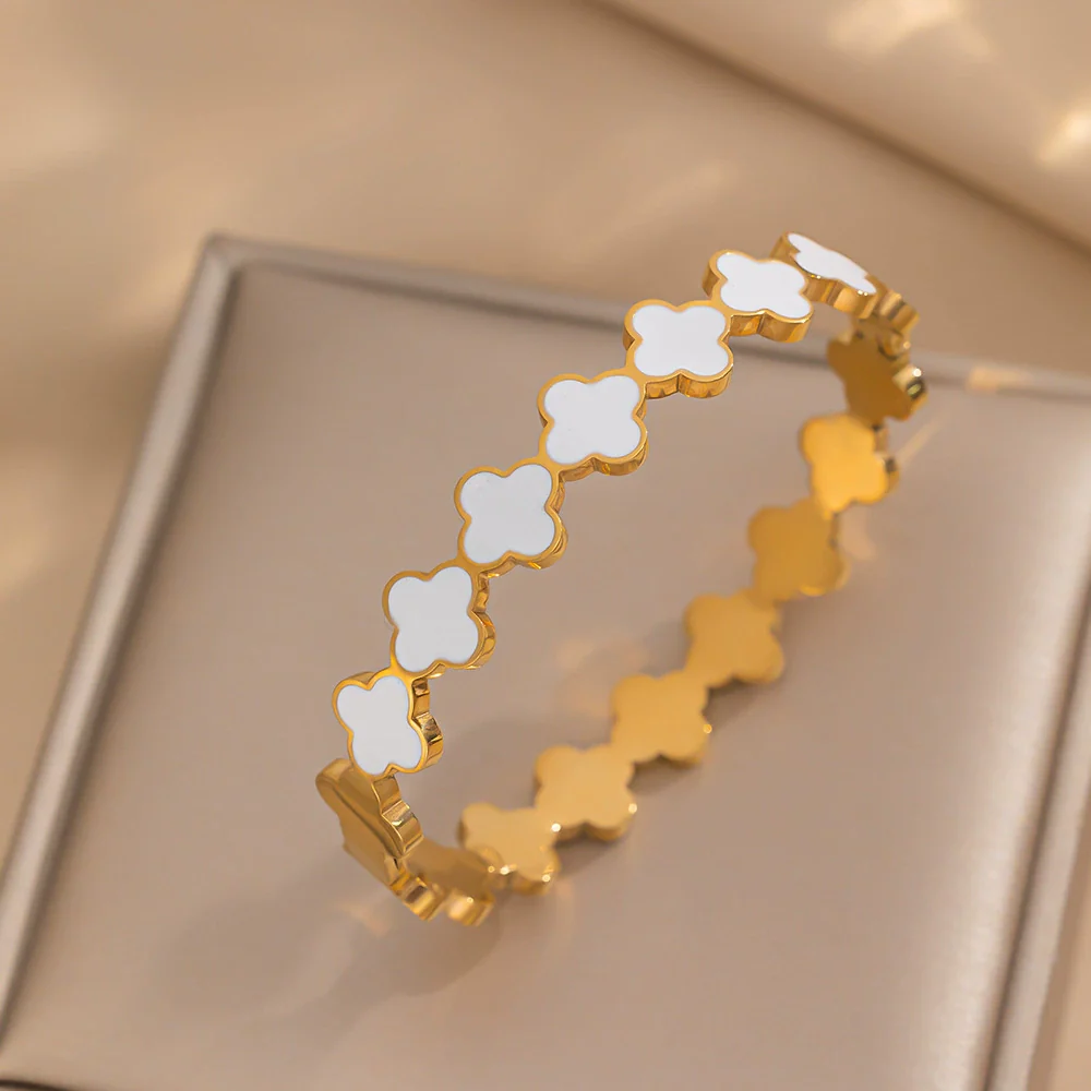 Women's Light Luxury Oildropping Fourleaf Clover Titanium Steel Bracelet With Vacuum Furnace Electroplating Nonfading Antiallergic - Image 3