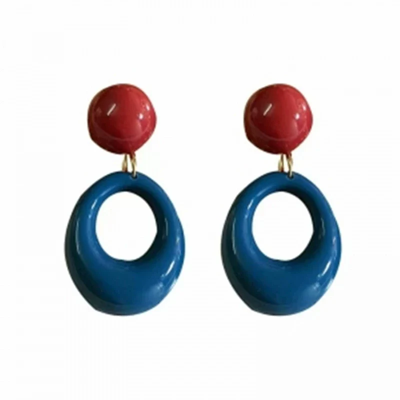 Women's Light Luxury Retro Style Zinc Alloy Geometric Circle Contrast Color Stud Earrings With Electroplating - Image 5