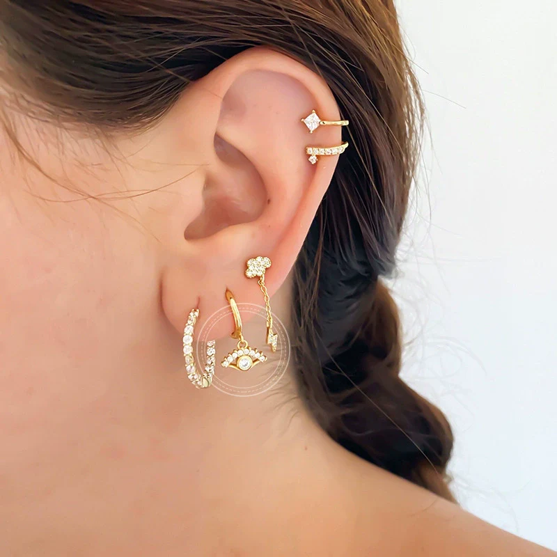 Women's Light Luxury S925 Silver Needle Geometric Zircon Earrings With Electroplating - Image 2