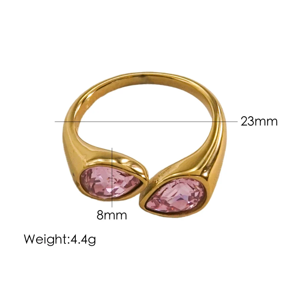 Women's Light Luxury Titanium Steel Open Dropshaped Ring With Inlaid Zircon And Geometric Pattern Vacuum Furnace Electroplated - Image 11
