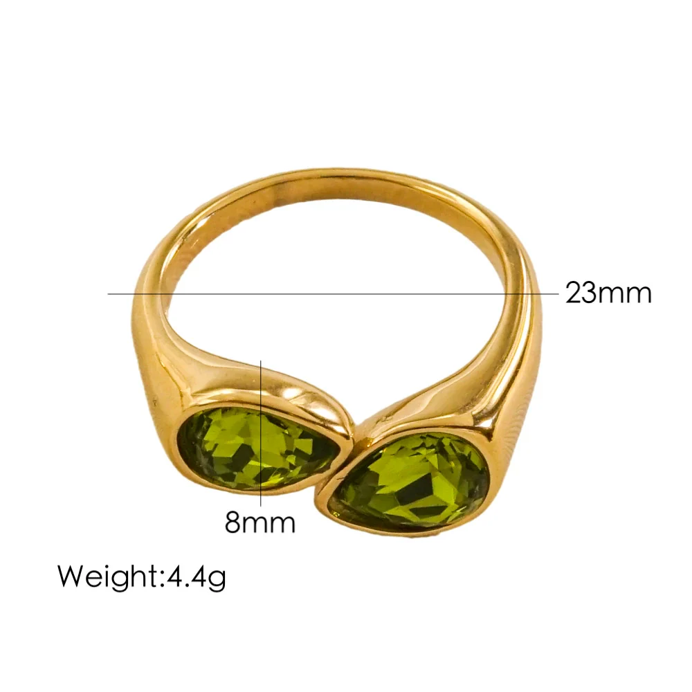 Women's Light Luxury Titanium Steel Open Dropshaped Ring With Inlaid Zircon And Geometric Pattern Vacuum Furnace Electroplated - Image 12