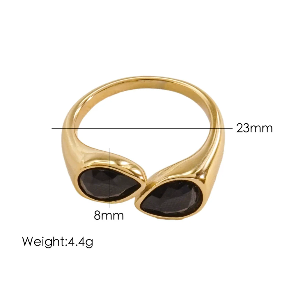 Women's Light Luxury Titanium Steel Open Dropshaped Ring With Inlaid Zircon And Geometric Pattern Vacuum Furnace Electroplated - Image 13