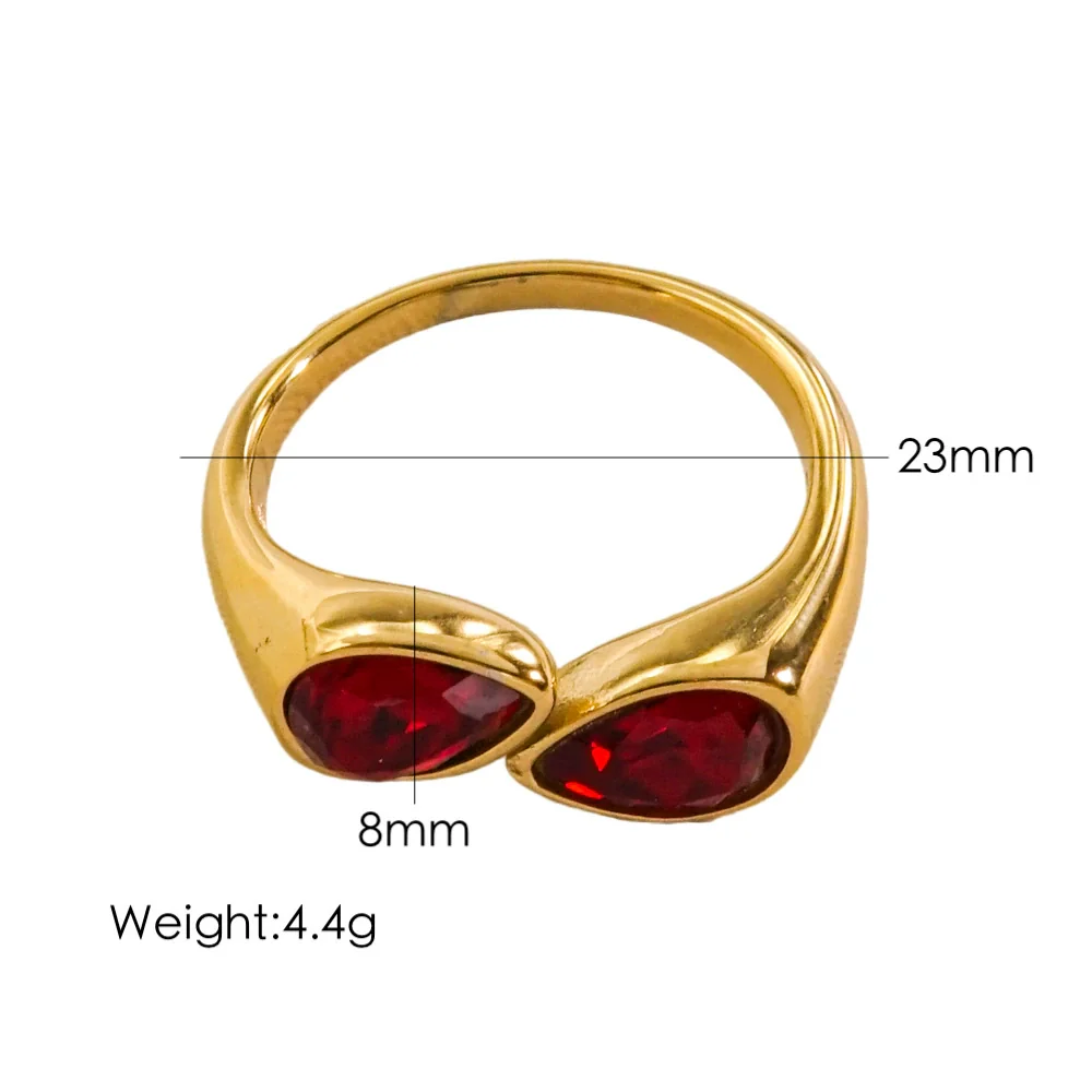 Women's Light Luxury Titanium Steel Open Dropshaped Ring With Inlaid Zircon And Geometric Pattern Vacuum Furnace Electroplated - Image 14
